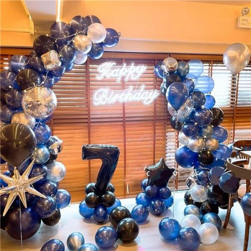 Blue Silver Balloons 60 Pcs Metallic Confetti Latex Party Decorations Birthday B